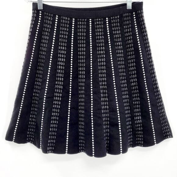 Spense Black and White Striped Knit Pleated Knee Length A-Line Skirt Womens Sz M - Picture 1 of 6